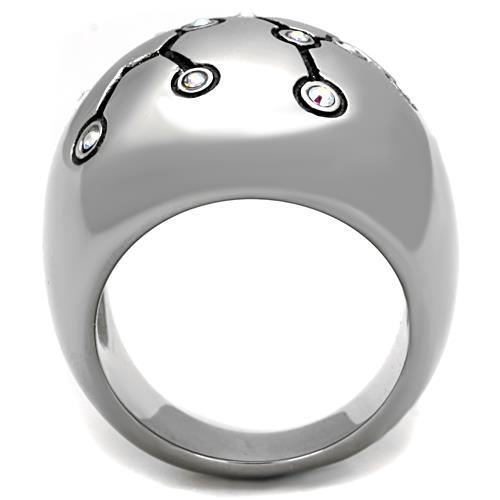 TK1685 - High polished (no plating) Stainless Steel Ring with Top Grade Crystal in White AB