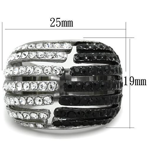 TK1686 - Two-Tone IP Black Stainless Steel Ring with Top Grade Crystal in Jet