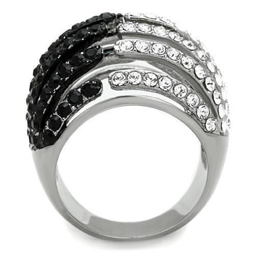 TK1686 - Two-Tone IP Black Stainless Steel Ring with Top Grade Crystal in Jet