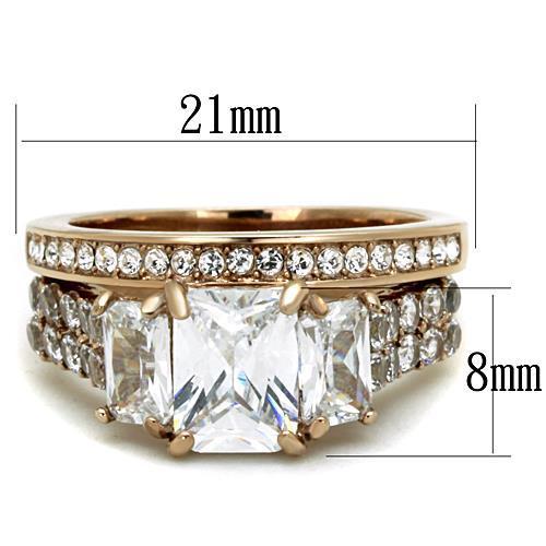 TK1690 - IP Rose Gold(Ion Plating) Stainless Steel Ring with AAA Grade CZ in Clear