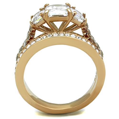 TK1690 - IP Rose Gold(Ion Plating) Stainless Steel Ring with AAA Grade CZ in Clear