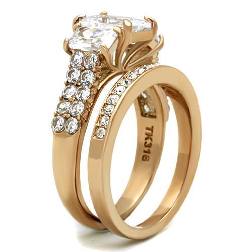 TK1690 - IP Rose Gold(Ion Plating) Stainless Steel Ring with AAA Grade CZ in Clear