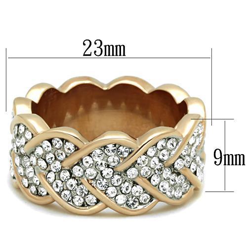 TK1691 - Two-Tone IP Rose Gold Stainless Steel Ring with Top Grade Crystal in Clear