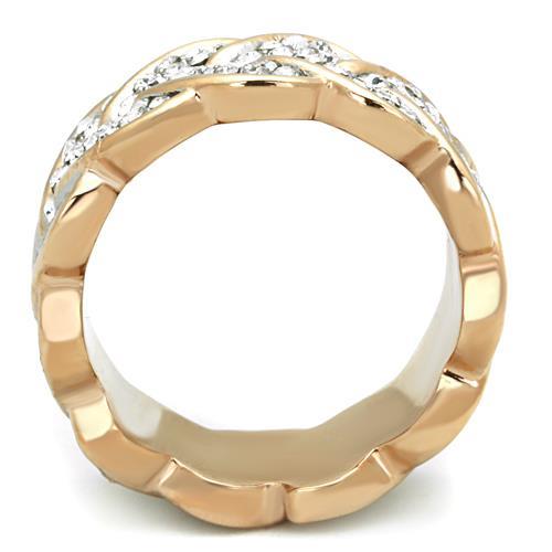 TK1691 - Two-Tone IP Rose Gold Stainless Steel Ring with Top Grade Crystal in Clear