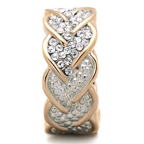 TK1691 - Two-Tone IP Rose Gold Stainless Steel Ring with Top Grade Crystal in Clear