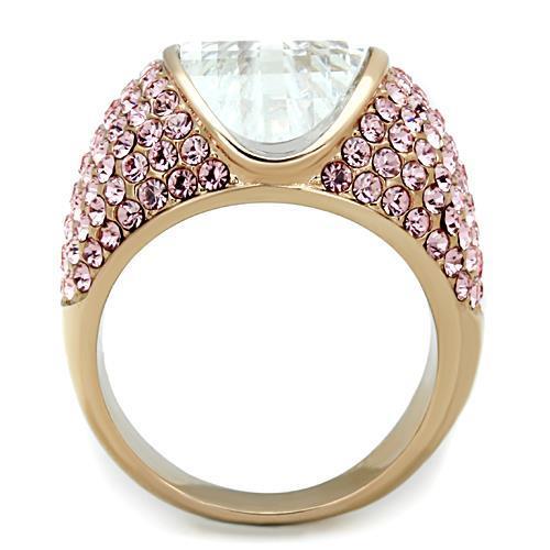 TK1692 - IP Rose Gold(Ion Plating) Stainless Steel Ring with AAA Grade CZ in Clear
