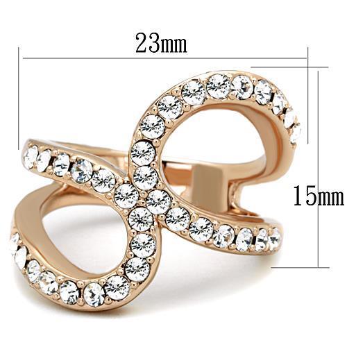 TK1695 - IP Rose Gold(Ion Plating) Stainless Steel Ring with Top Grade Crystal in Clear