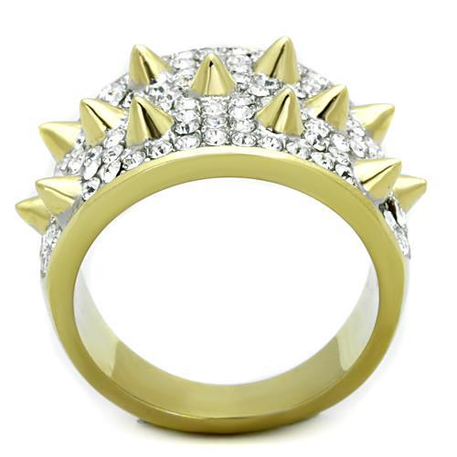 TK1697 - Two-Tone IP Gold (Ion Plating) Stainless Steel Ring with Top Grade Crystal in Clear