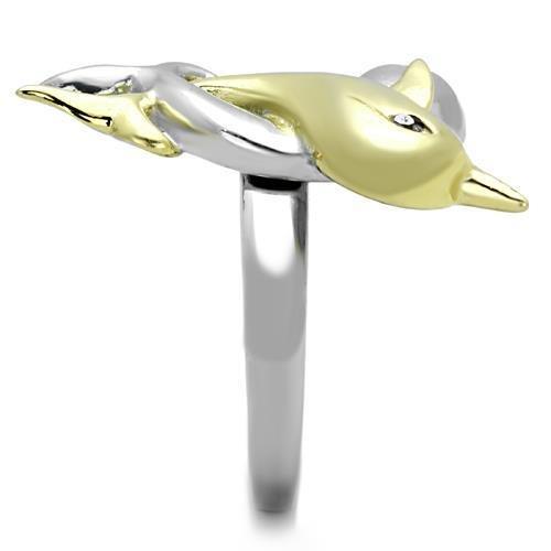 TK1698 - Two-Tone IP Gold (Ion Plating) Stainless Steel Ring with Top Grade Crystal in Clear