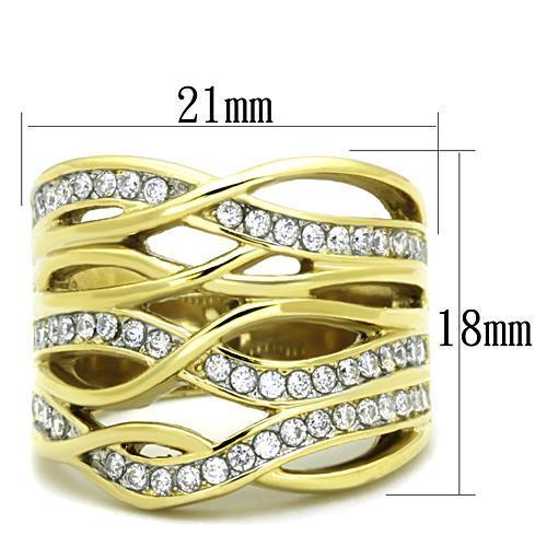 TK1699 - Two-Tone IP Gold (Ion Plating) Stainless Steel Ring with AAA Grade CZ in Clear