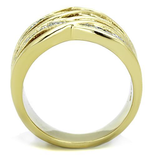 TK1699 - Two-Tone IP Gold (Ion Plating) Stainless Steel Ring with AAA Grade CZ in Clear