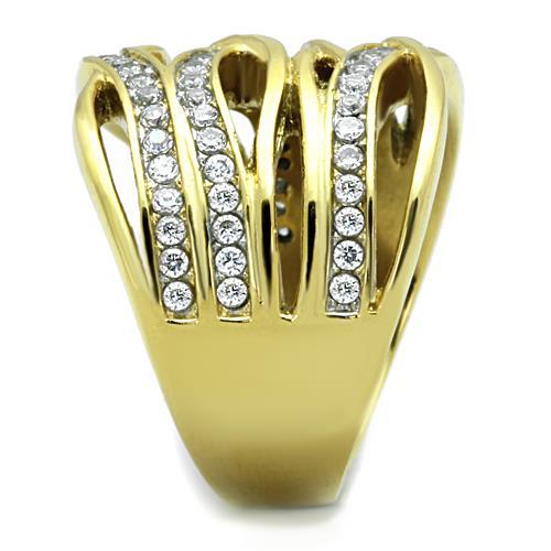 TK1699 - Two-Tone IP Gold (Ion Plating) Stainless Steel Ring with AAA Grade CZ in Clear