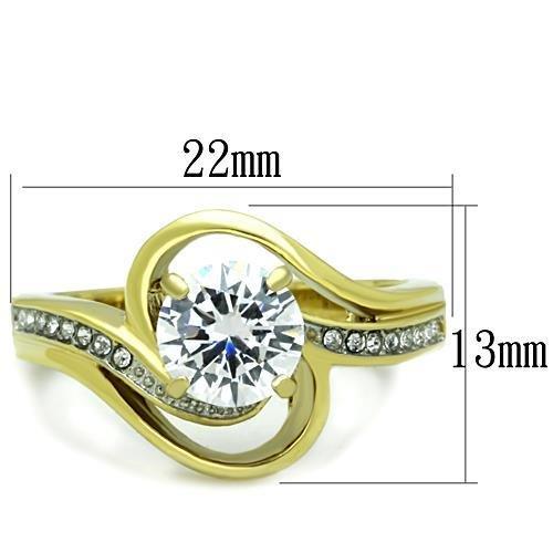 TK1701 - Two-Tone IP Gold (Ion Plating) Stainless Steel Ring with AAA Grade CZ in Clear