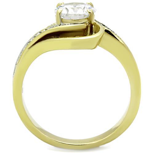 TK1701 - Two-Tone IP Gold (Ion Plating) Stainless Steel Ring with AAA Grade CZ in Clear