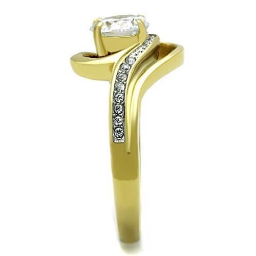 TK1701 - Two-Tone IP Gold (Ion Plating) Stainless Steel Ring with AAA Grade CZ in Clear