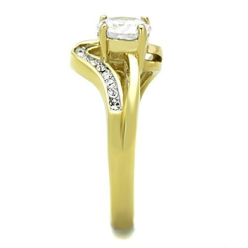 TK1702 - Two-Tone IP Gold (Ion Plating) Stainless Steel Ring with AAA Grade CZ in Clear