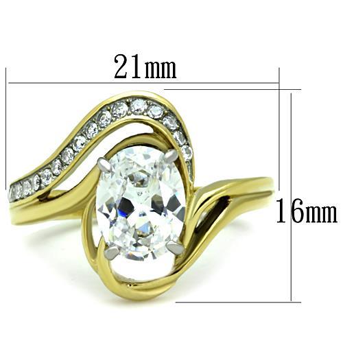 TK1703 - Two-Tone IP Gold (Ion Plating) Stainless Steel Ring with AAA Grade CZ in Clear