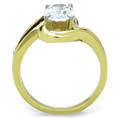 TK1703 - Two-Tone IP Gold (Ion Plating) Stainless Steel Ring with AAA Grade CZ in Clear