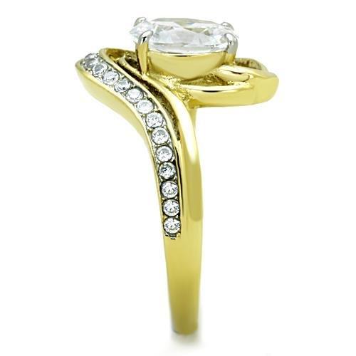 TK1703 - Two-Tone IP Gold (Ion Plating) Stainless Steel Ring with AAA Grade CZ in Clear