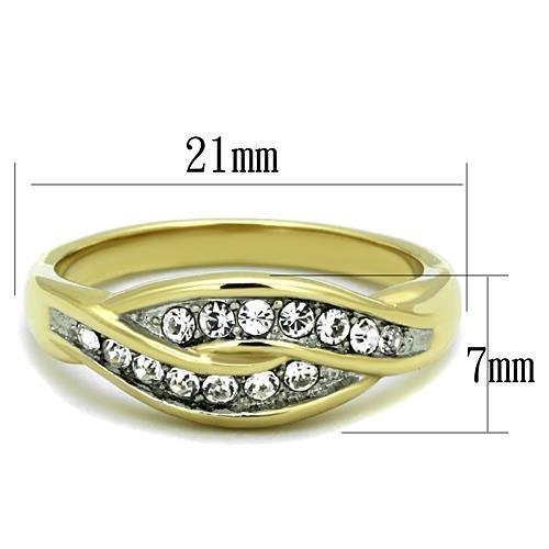 TK1704 - Two-Tone IP Gold (Ion Plating) Stainless Steel Ring with Top Grade Crystal in Clear