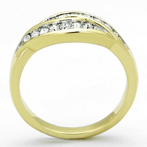 TK1704 - Two-Tone IP Gold (Ion Plating) Stainless Steel Ring with Top Grade Crystal in Clear