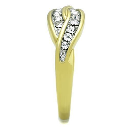 TK1704 - Two-Tone IP Gold (Ion Plating) Stainless Steel Ring with Top Grade Crystal in Clear