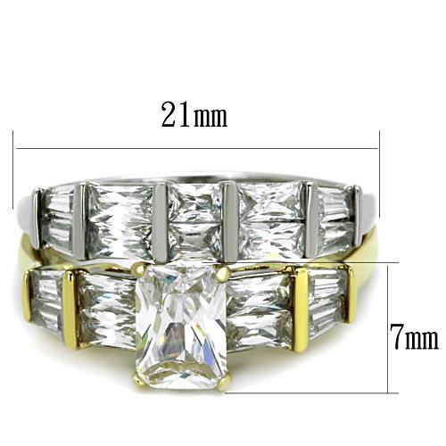 TK1708 - Two-Tone IP Gold (Ion Plating) Stainless Steel Ring with AAA Grade CZ in Clear