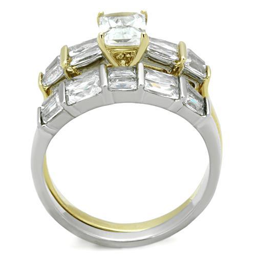 TK1708 - Two-Tone IP Gold (Ion Plating) Stainless Steel Ring with AAA Grade CZ in Clear