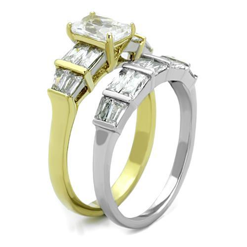 TK1708 - Two-Tone IP Gold (Ion Plating) Stainless Steel Ring with AAA Grade CZ in Clear