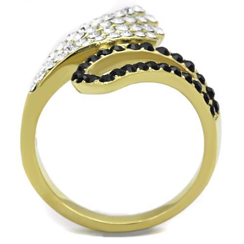 TK1710 - IP Gold(Ion Plating) Stainless Steel Ring with Top Grade Crystal in Jet