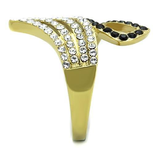 TK1710 - IP Gold(Ion Plating) Stainless Steel Ring with Top Grade Crystal in Jet