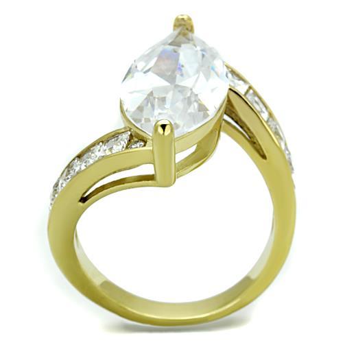 TK1723 - IP Gold(Ion Plating) Stainless Steel Ring with AAA Grade CZ in Clear