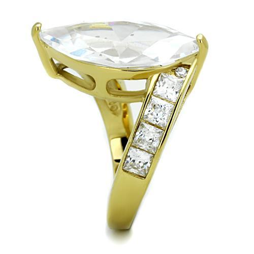 TK1723 - IP Gold(Ion Plating) Stainless Steel Ring with AAA Grade CZ in Clear
