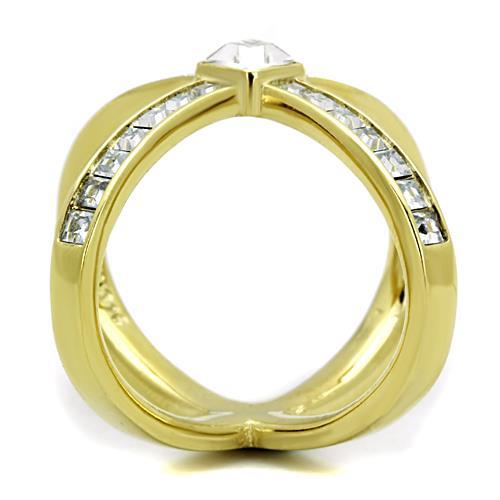 TK1726 - IP Gold(Ion Plating) Stainless Steel Ring with Top Grade Crystal in Clear