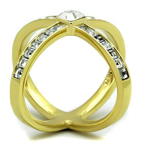 TK1726 - IP Gold(Ion Plating) Stainless Steel Ring with Top Grade Crystal in Clear