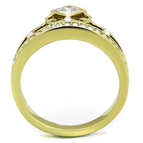 TK1727 - IP Gold(Ion Plating) Stainless Steel Ring with AAA Grade CZ in Clear
