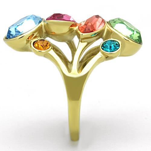 TK1729 - IP Gold(Ion Plating) Stainless Steel Ring with Top Grade Crystal in Multi Color