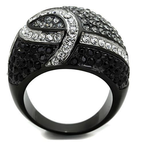 TK1733 - Two-Tone IP Black Stainless Steel Ring with Top Grade Crystal in Black Diamond