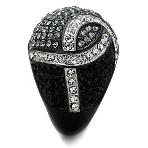 TK1733 - Two-Tone IP Black Stainless Steel Ring with Top Grade Crystal in Black Diamond