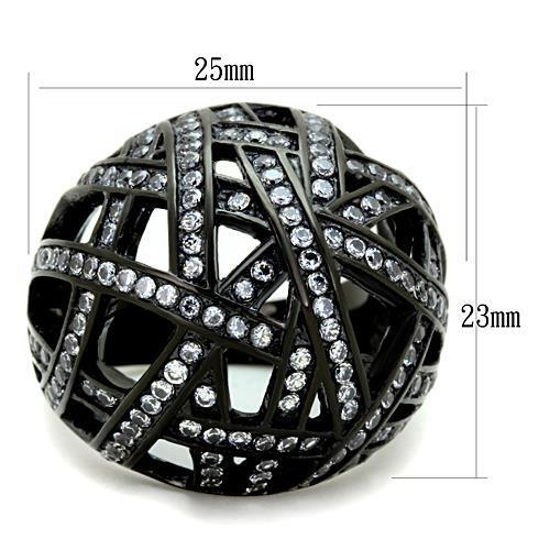 TK1734 - IP Black(Ion Plating) Stainless Steel Ring with AAA Grade CZ in Clear