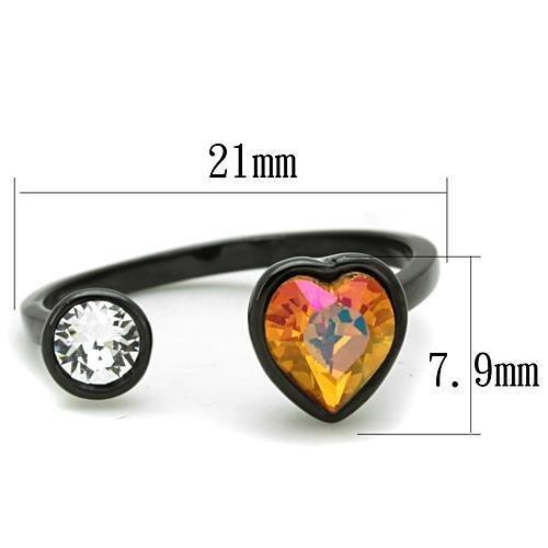 TK1738 - IP Black(Ion Plating) Stainless Steel Ring with Top Grade Crystal in Champagne