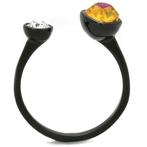 TK1738 - IP Black(Ion Plating) Stainless Steel Ring with Top Grade Crystal in Champagne