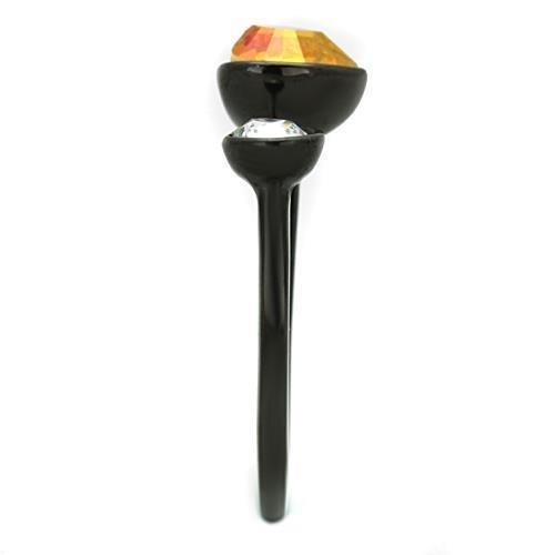 TK1738 - IP Black(Ion Plating) Stainless Steel Ring with Top Grade Crystal in Champagne