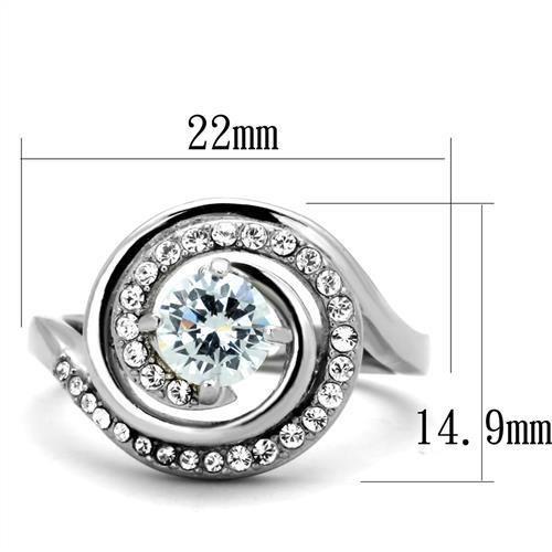 TK1746 - High polished (no plating) Stainless Steel Ring with AAA Grade CZ in Clear