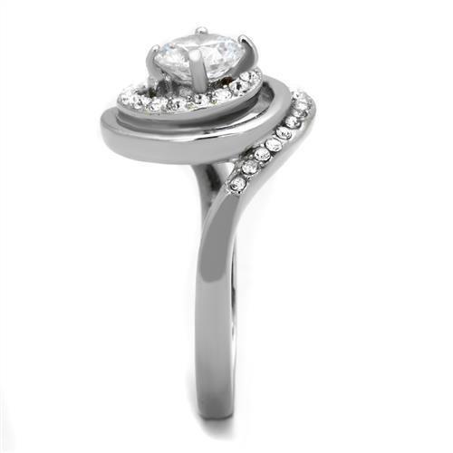 TK1746 - High polished (no plating) Stainless Steel Ring with AAA Grade CZ in Clear