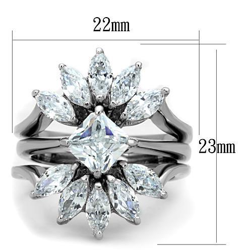 TK1756 - High polished (no plating) Stainless Steel Ring with AAA Grade CZ in Clear