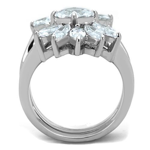 TK1756 - High polished (no plating) Stainless Steel Ring with AAA Grade CZ in Clear