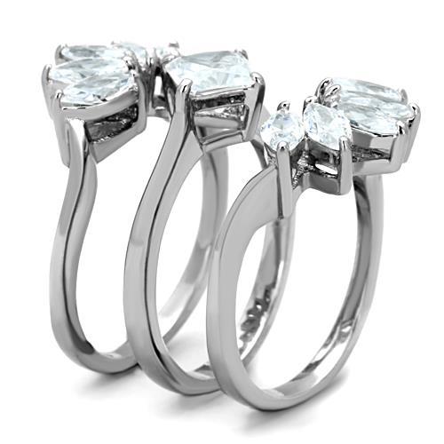 TK1756 - High polished (no plating) Stainless Steel Ring with AAA Grade CZ in Clear