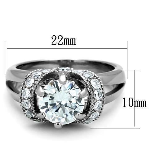TK1757 - High polished (no plating) Stainless Steel Ring with AAA Grade CZ in Clear