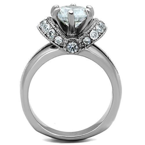 TK1757 - High polished (no plating) Stainless Steel Ring with AAA Grade CZ in Clear